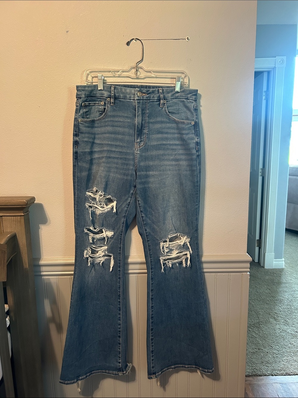 American Eagle Outfitters Distressed Blue Flare Jeans